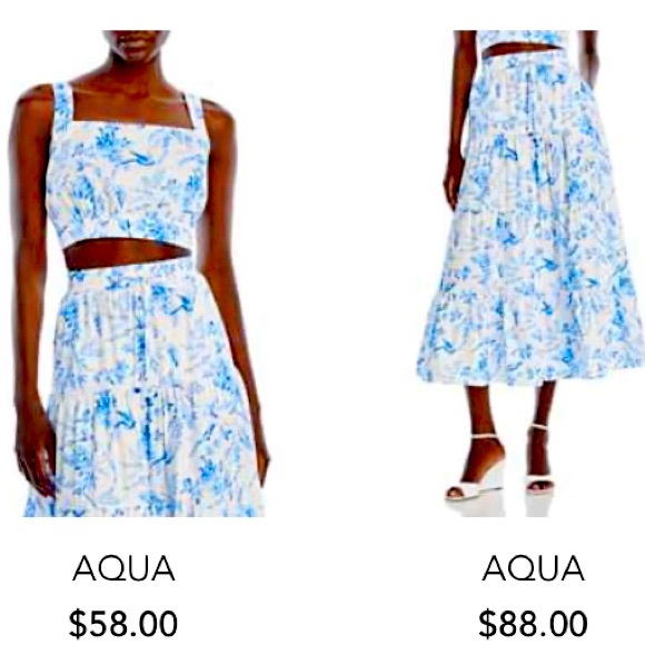 Aqua Skirts New 2pc Aqua Toile Crop Top Midi Skirt Blue Floral Set Poshmark
